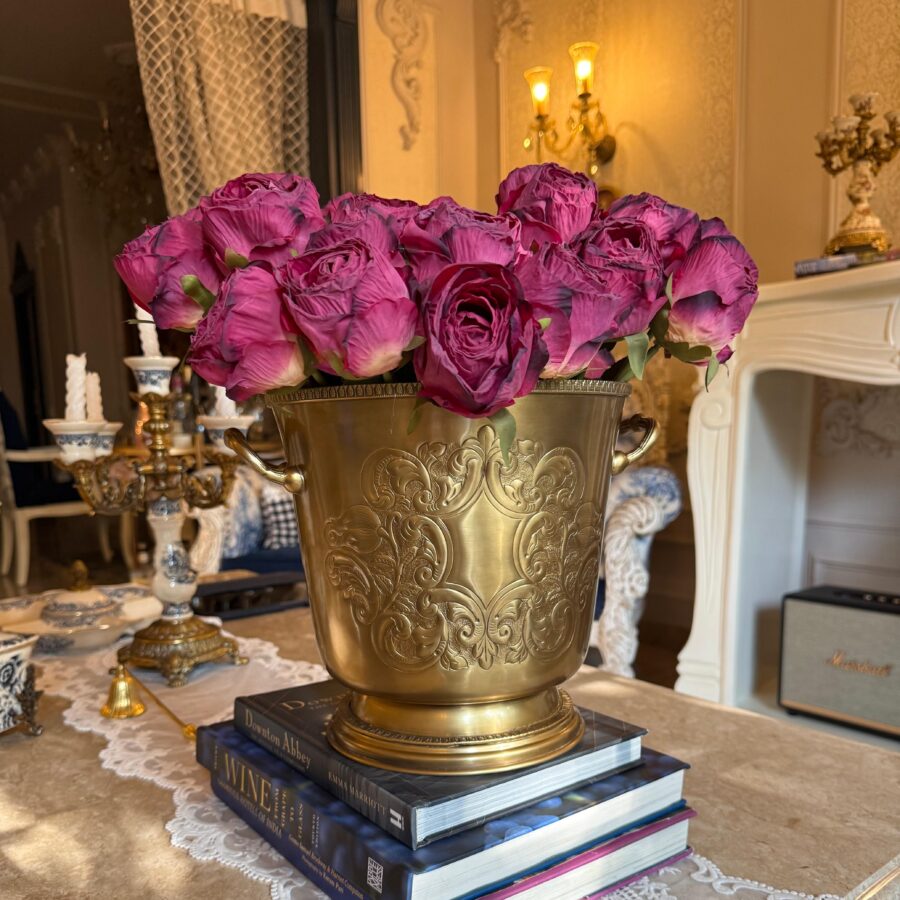 "Royal Crest Embossed Brass Urn Vase"