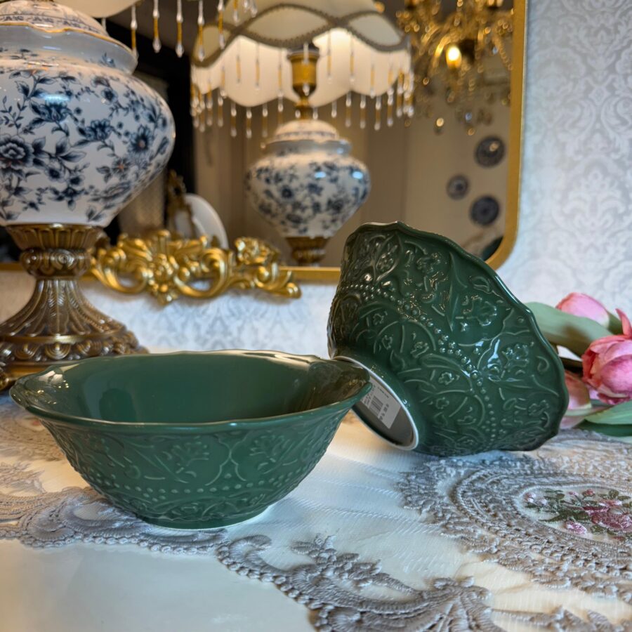 "Jardin de Vert Green Floral, 4.8"bowl set of 2pcs