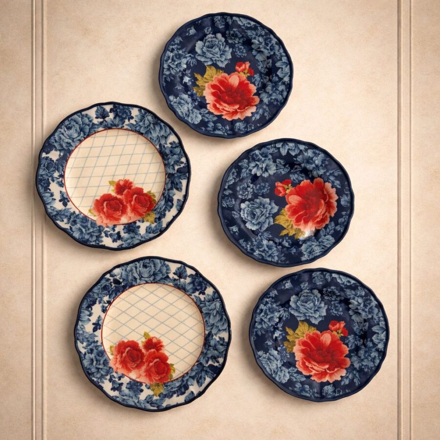 Versailles Rose Wall Plate Set – Set of 5