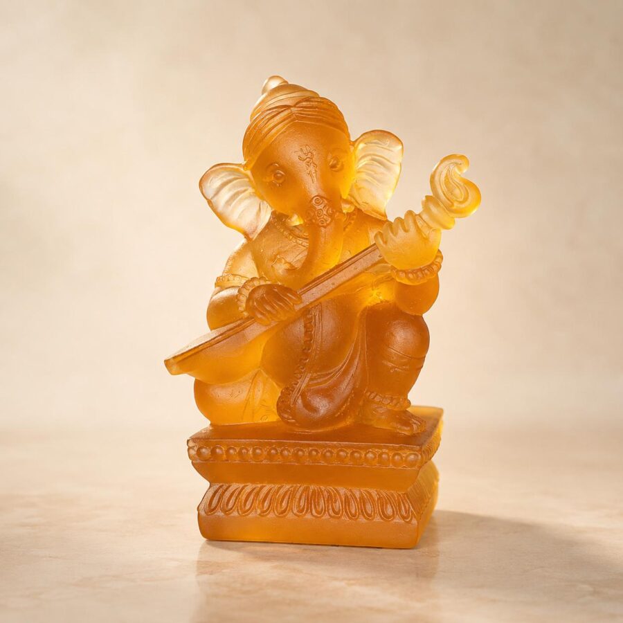 Frosted Crystal Ganesha with Sitar