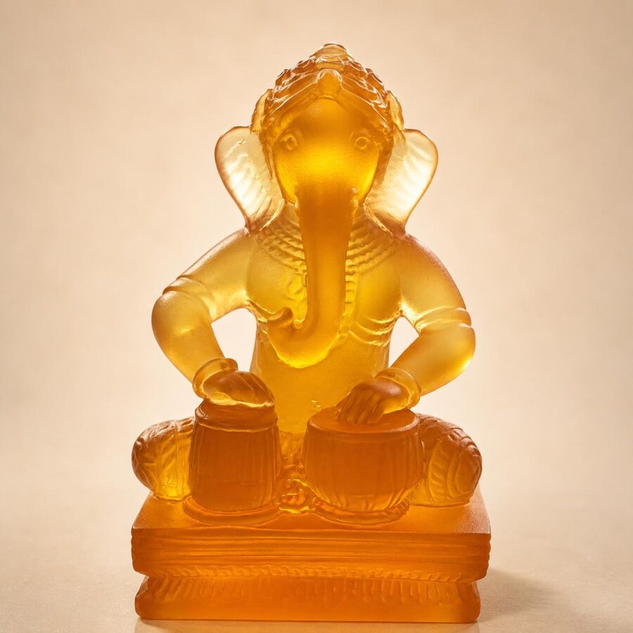 Frosted Crystal Ganesha with Tabla