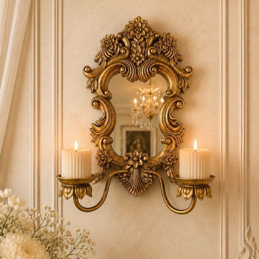 Baroque Wall Mirror Candle Stand