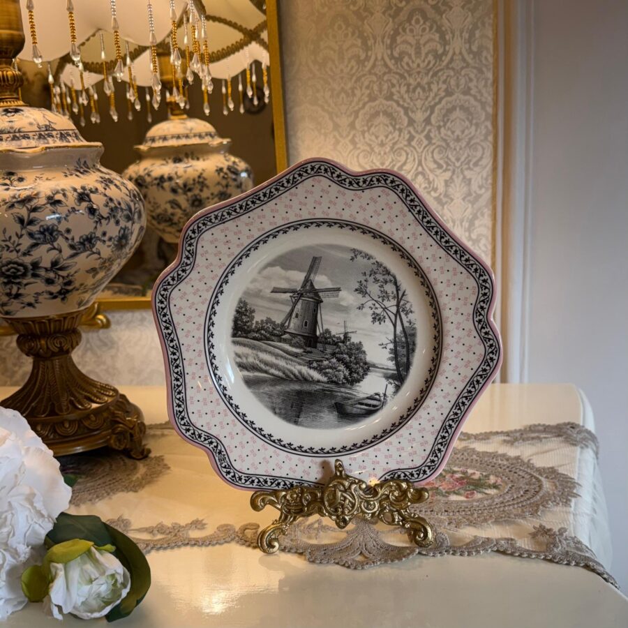 Vintage Delft-Style Windmill Plate