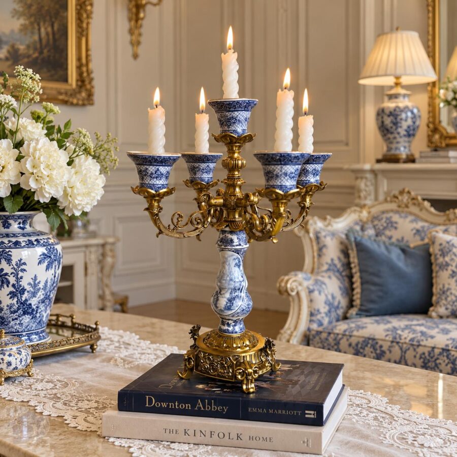 "English Staffordshire Five Arm Candle Holder"