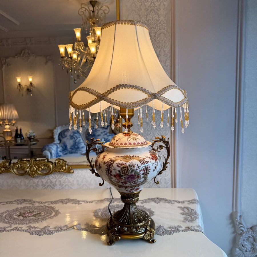 Rococo-Style Floral Handled Table Lamp