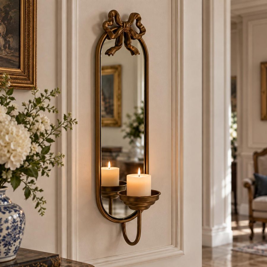 Ribbon Wall Mirror with Candle Holders