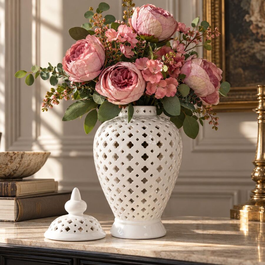 Pierced Porcelain Ginger Jar